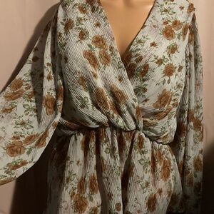 Floral V-Neck Dress with Long Sleeves